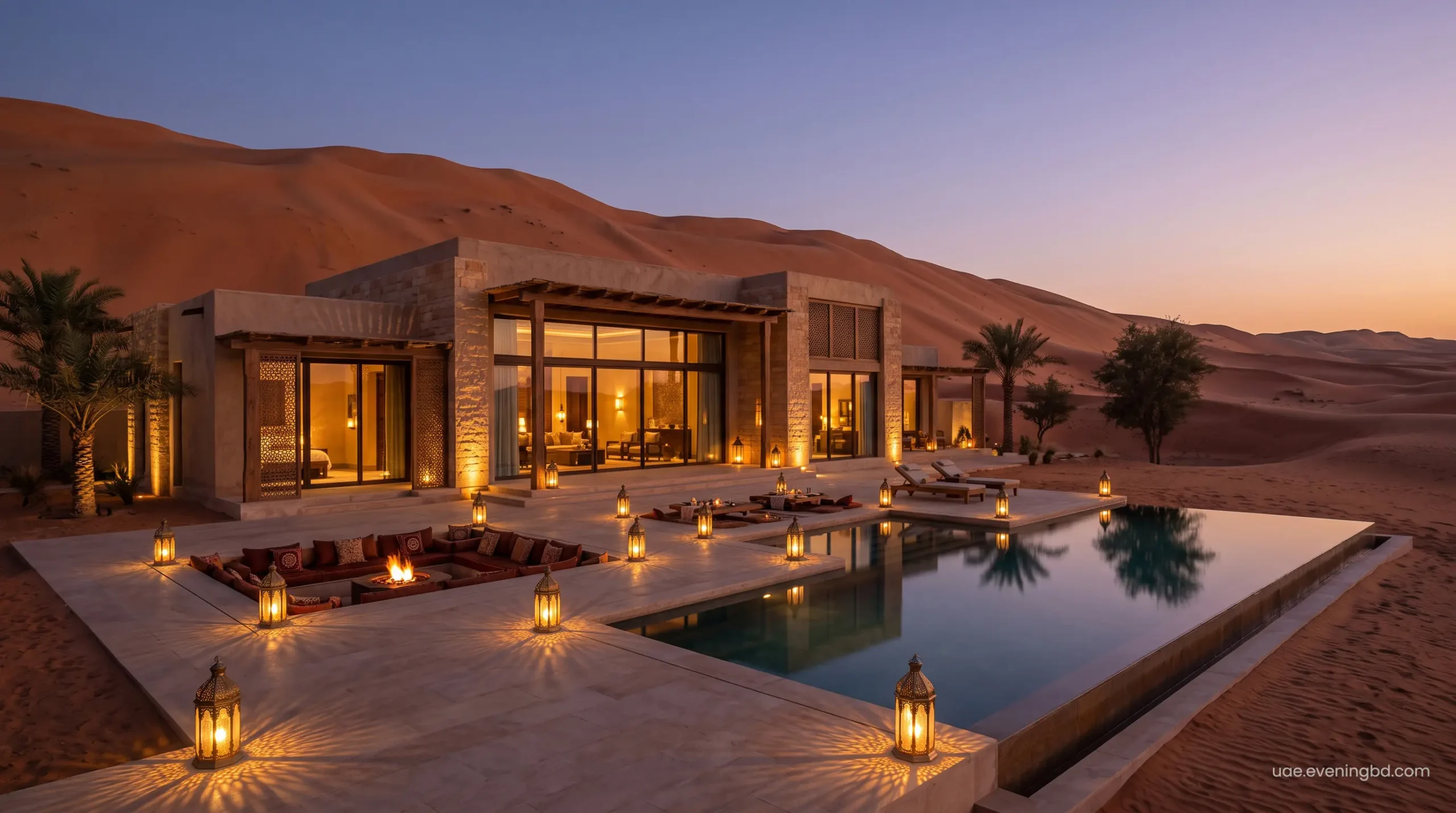 Premium booking of a secluded private pool villa in the majestic Abu Dhabi desert